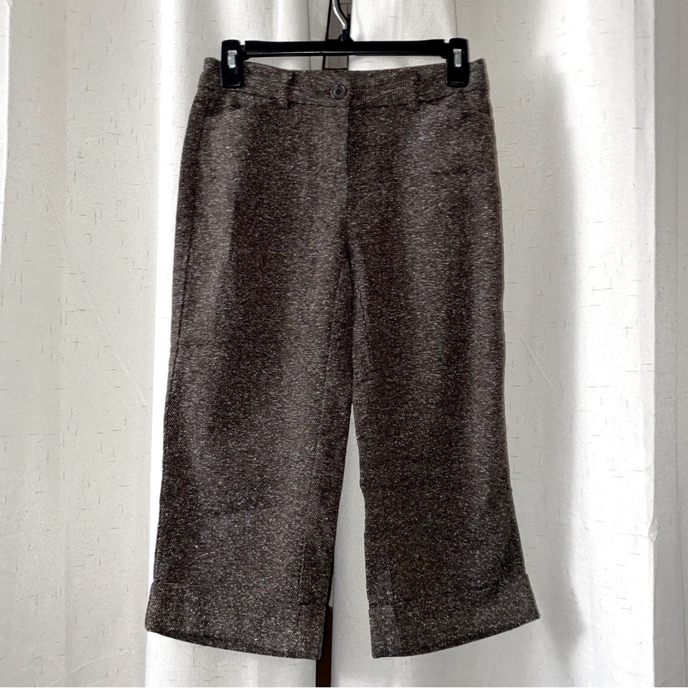 Cuffed Brown/White Tweed Wide Leg Capri-Pedal Pushers
